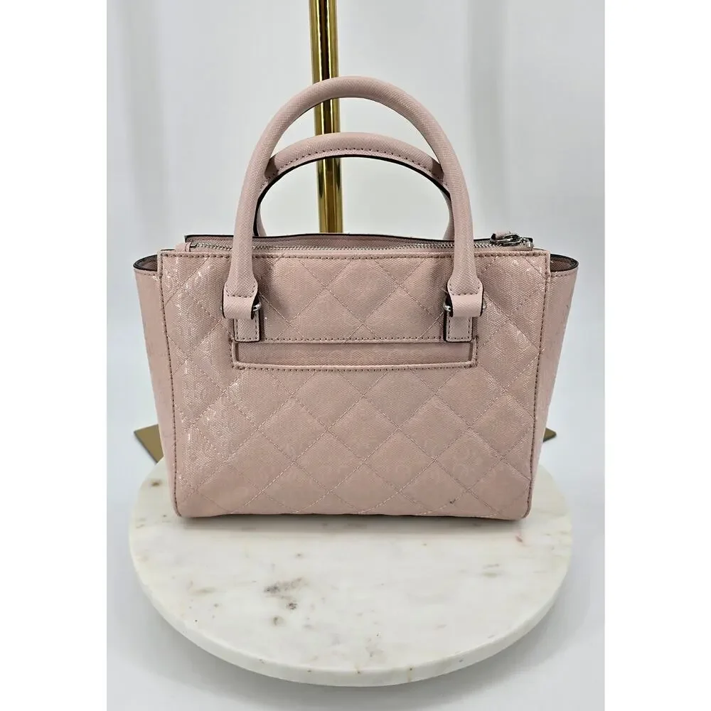 GUESS Ariella Society Satchel in Blush |‎ Quilted Patent Faux Leather